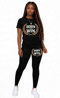Women 2pc Legging Set Short Sleeve (Born to Win)