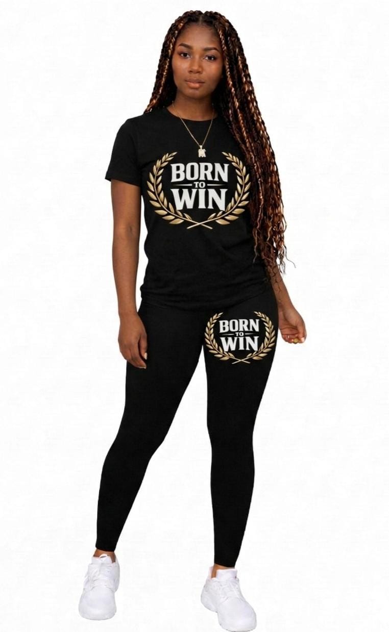 Women 2pc Legging Set Short Sleeve (Born to Win)