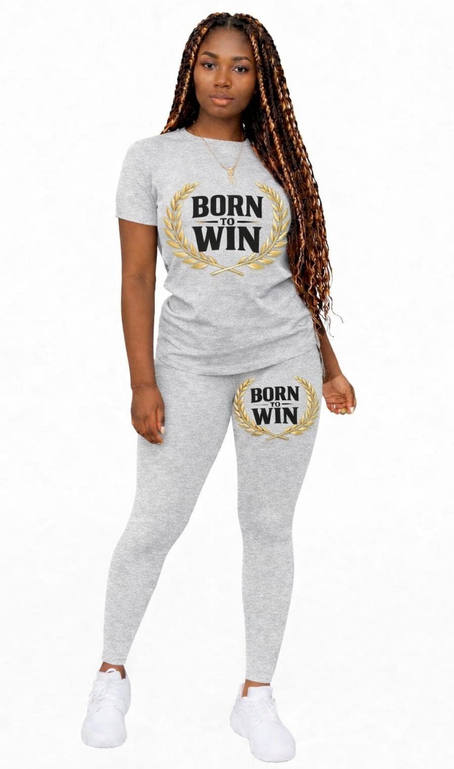 Women 2pc Legging Set Short Sleeve (Born to Win)